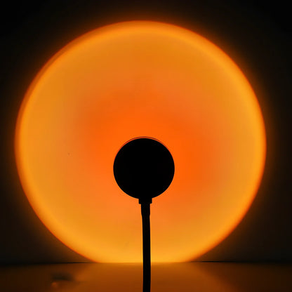 Adjustable sunset projection lamp with iron shell, 80x100x270mm, projecting 4 light modes on wall via USB 5V power