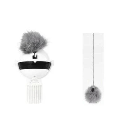 Electronic motion cat toy with real fur ball for interactive play