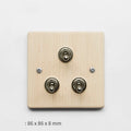 Brass lever light switch with black walnut square panel and black finish, single switch configuration