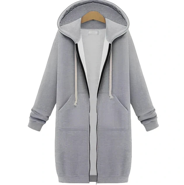 Women's hooded long-sleeved zipper jacket in army green, full length 106cm, 650g broadcloth for winter wear sizes S-5XL