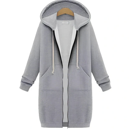 Women's hooded long-sleeved zipper jacket in army green, full length 106cm, 650g broadcloth for winter wear sizes S-5XL