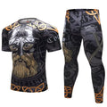 Mens animal print compression tracksuit set with T-shirt and pants in colour option 1