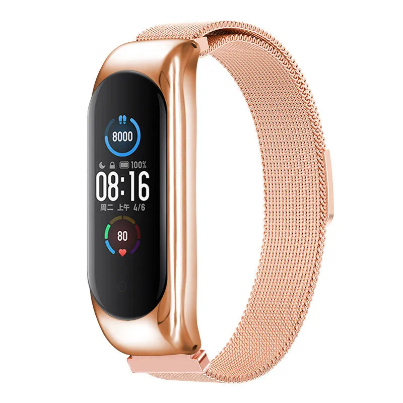 Solid three-bead metal wristband for Xiaomi Mi Band 5, 3 and 4 fitness trackers.
