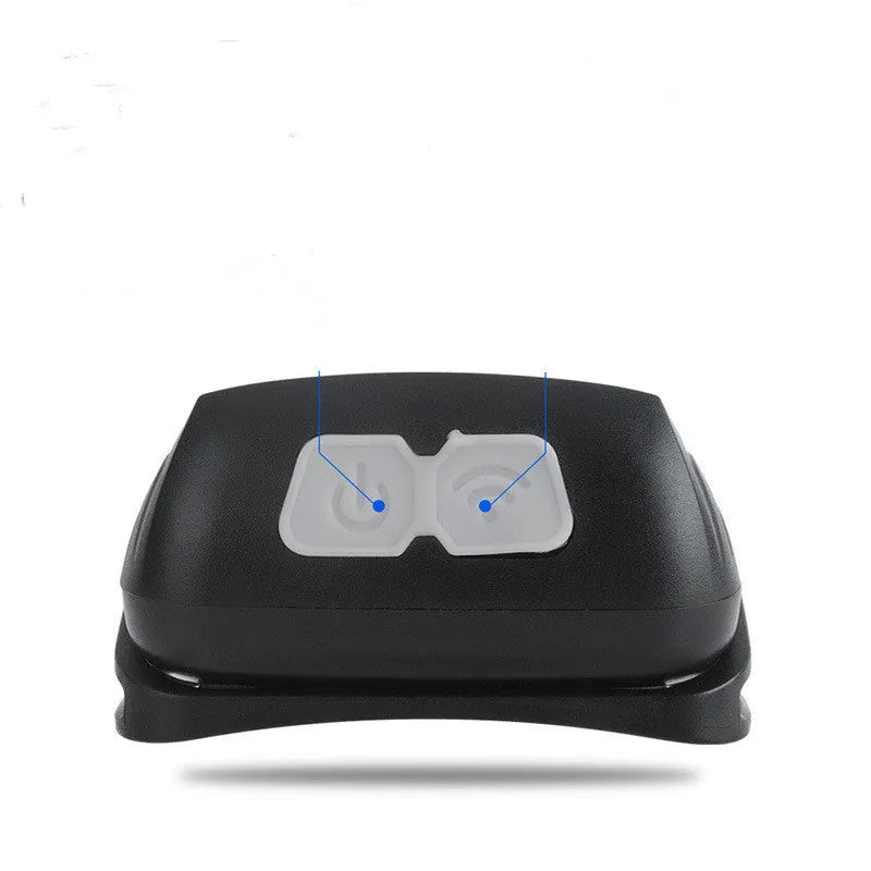 USB rechargeable sensor headlight with white LED and red running lights in black or blue colour