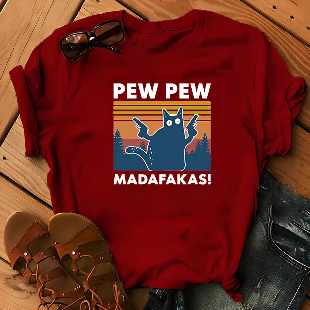 Short sleeve printed Maddakas T-shirt in navy blue, loose fit with round neck and hedging hems, sizes S to XXXL