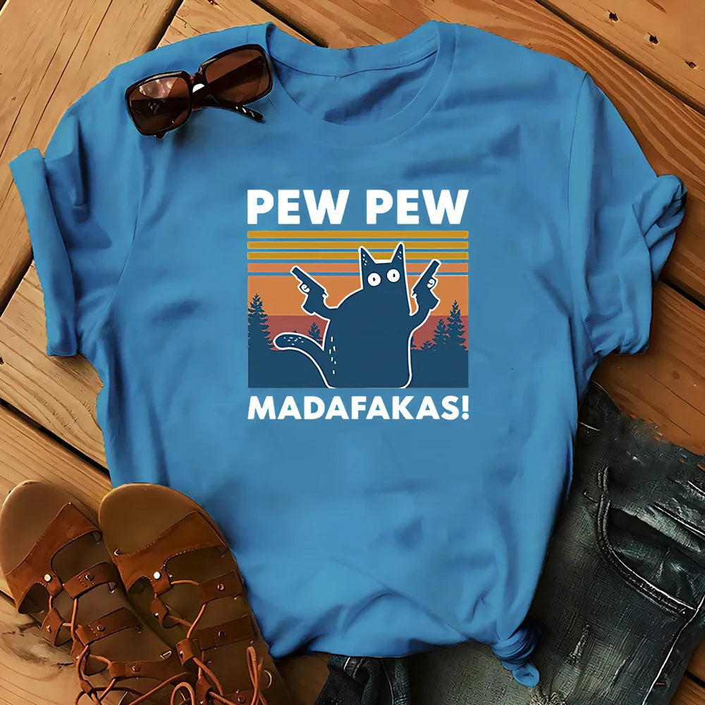 Short sleeve printed Maddakas T-shirt in navy blue, loose fit with round neck and hedging hems, sizes S to XXXL