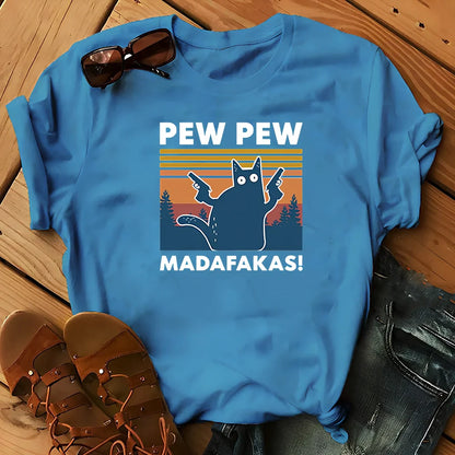 Short sleeve printed Maddakas T-shirt in navy blue, loose fit with round neck and hedging hems, sizes S to XXXL