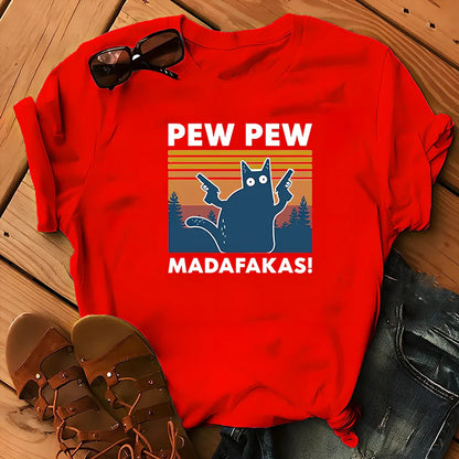 Short sleeve printed Maddakas T-shirt in navy blue, loose fit with round neck and hedging hems, sizes S to XXXL