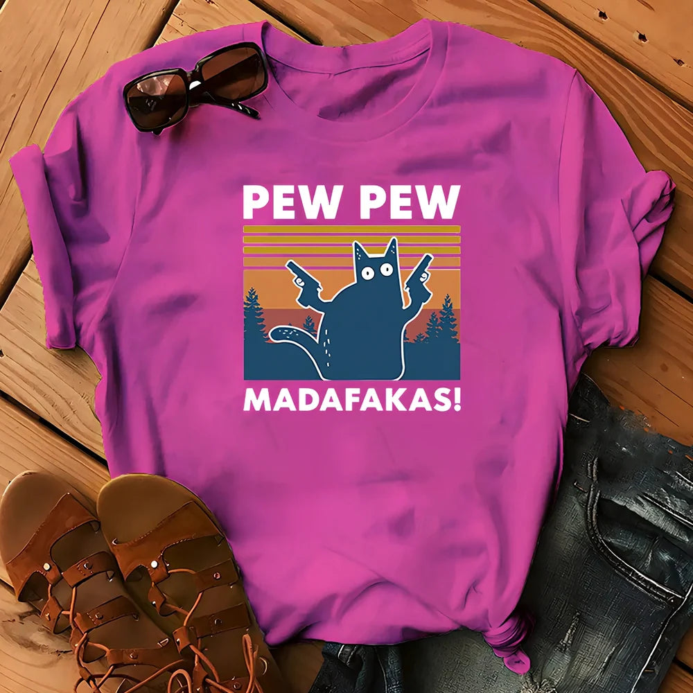 Short sleeve printed Maddakas T-shirt in navy blue, loose fit with round neck and hedging hems, sizes S to XXXL