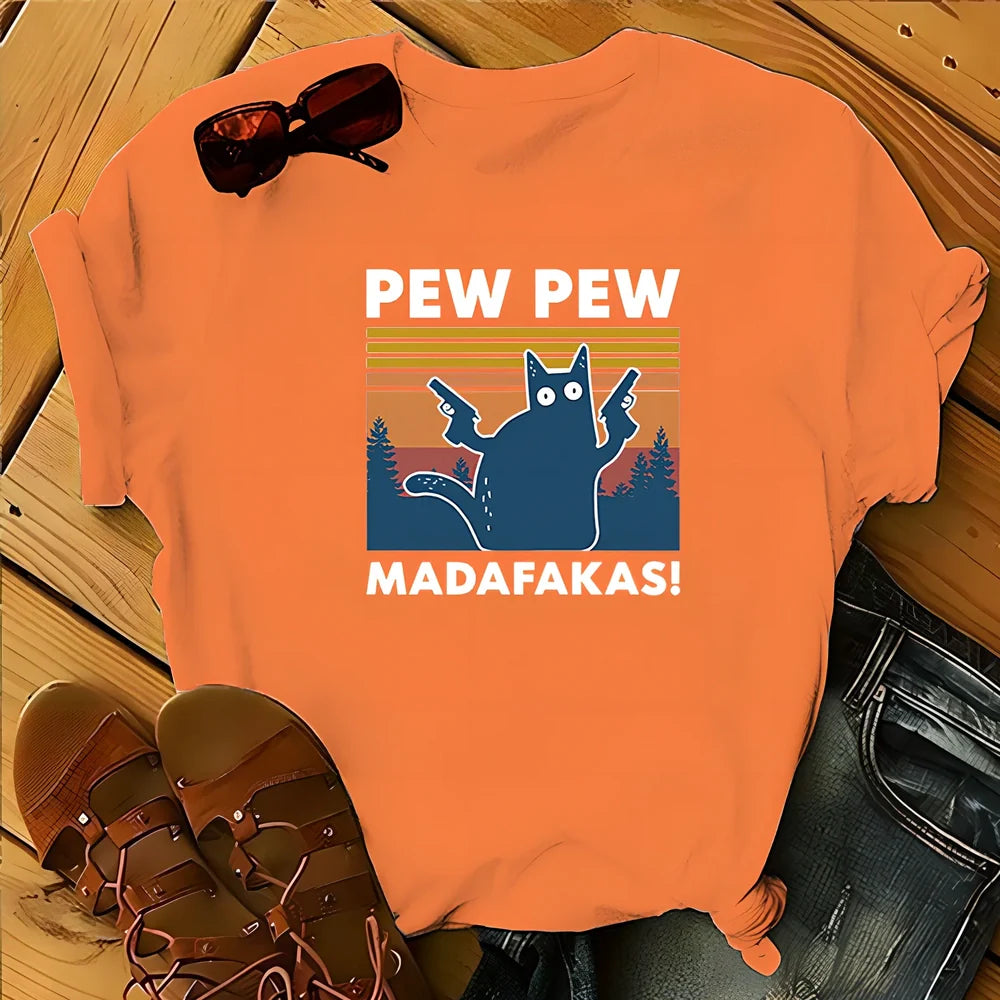 Short sleeve printed Maddakas T-shirt in navy blue, loose fit with round neck and hedging hems, sizes S to XXXL