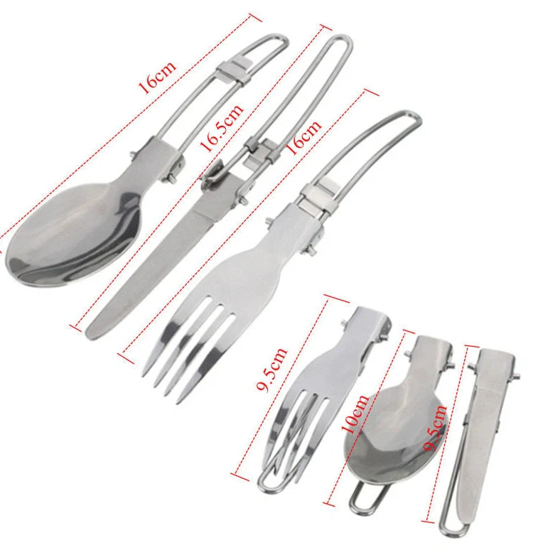 Camping portable cooker set with teapot, frying pan, and nested cookware components showing compact storage