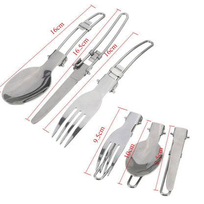 Camping portable cooker set with teapot, frying pan, and nested cookware components showing compact storage