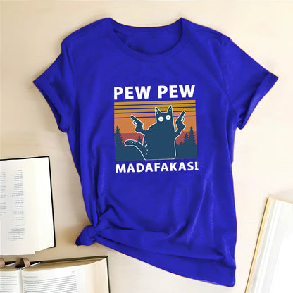 Short sleeve printed Maddakas T-shirt in navy blue, loose fit with round neck and hedging hems, sizes S to XXXL