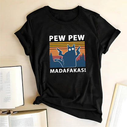 Short sleeve printed Maddakas T-shirt in navy blue, loose fit with round neck and hedging hems, sizes S to XXXL