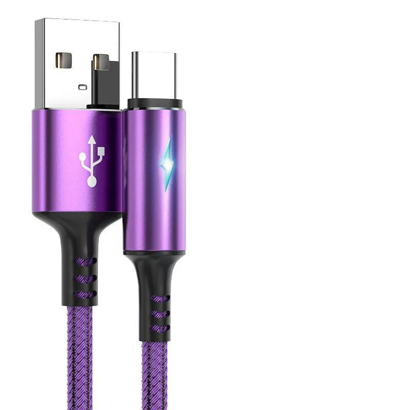 Black, red and purple USB data cable compatible with iPhone 12, Android and Type-C devices