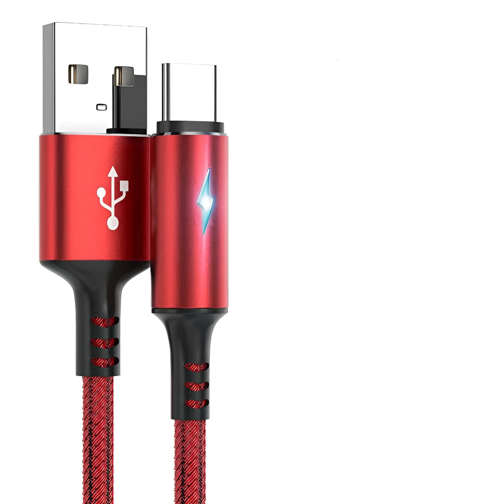 Black, red and purple USB data cable compatible with iPhone 12, Android and Type-C devices