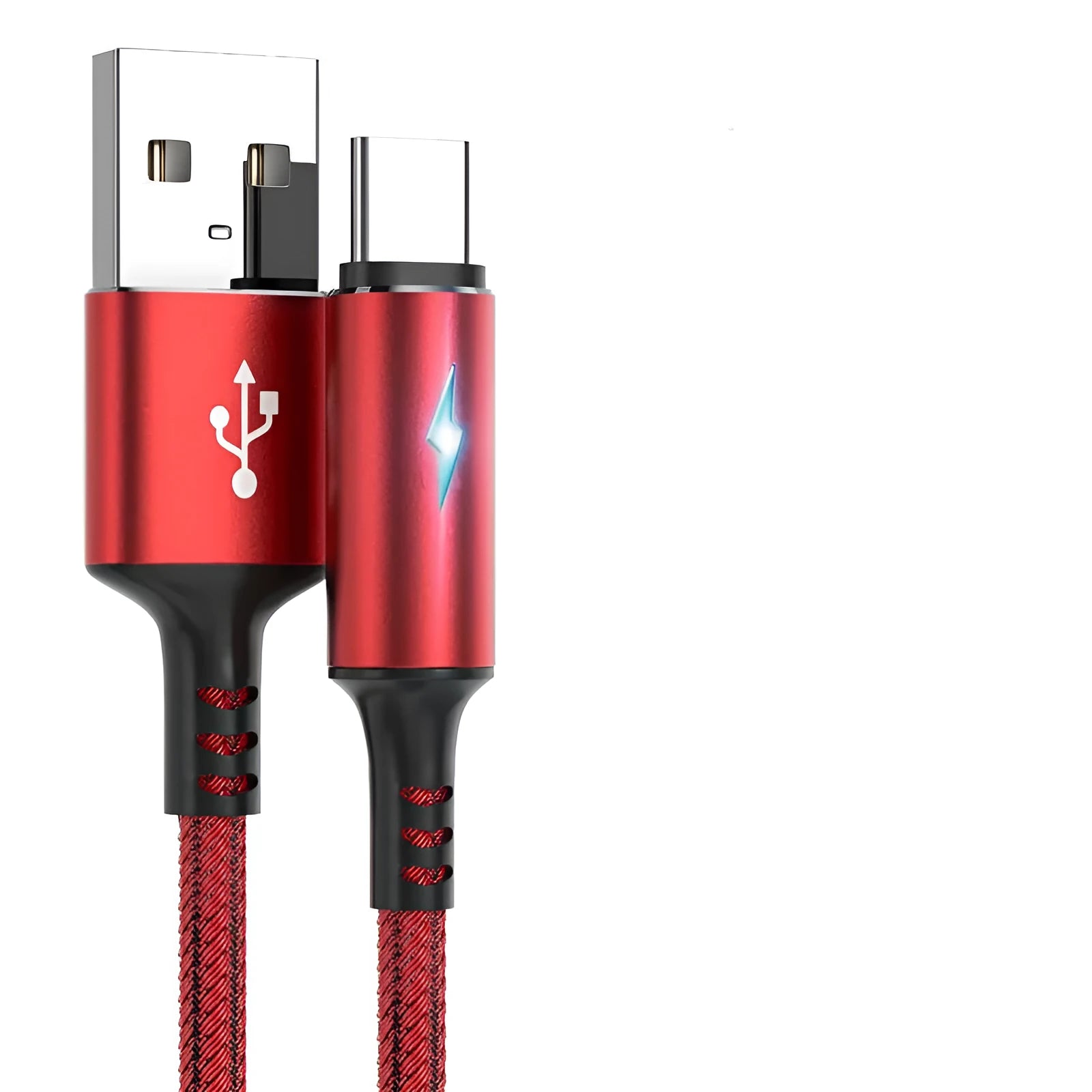 Black, red and purple USB data cable compatible with iPhone 12, Android and Type-C devices