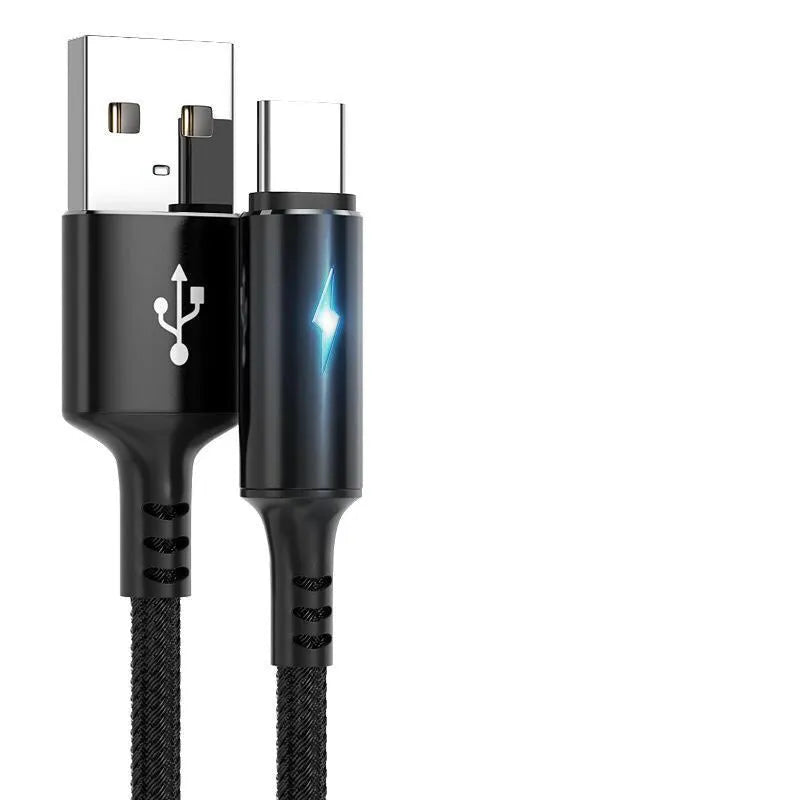 Black, red and purple USB data cable compatible with iPhone 12, Android and Type-C devices