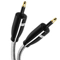 EMK Mini Toslink optical audio cable 3.5mm black with gold-plated plugs coiled on white background