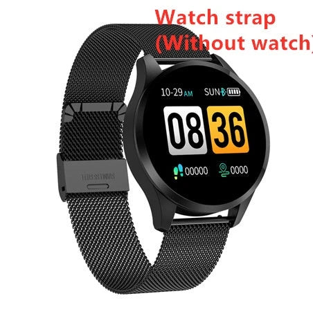 Round screen smart watch with health monitoring features and multi-language support