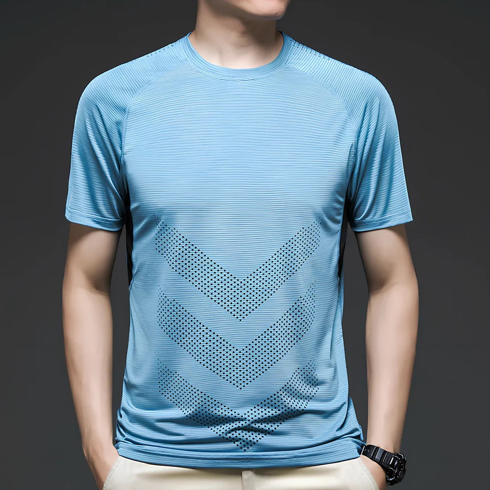 Men's ice silk cotton short sleeve T-shirt in black, quick-drying for running, sizes M-3XL with 65-73cm length