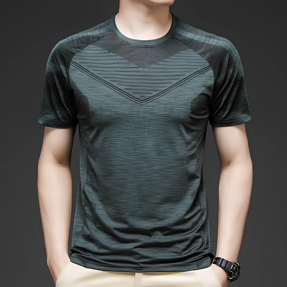 Men's ice silk cotton short sleeve T-shirt in black, quick-drying for running, sizes M-3XL with 65-73cm length