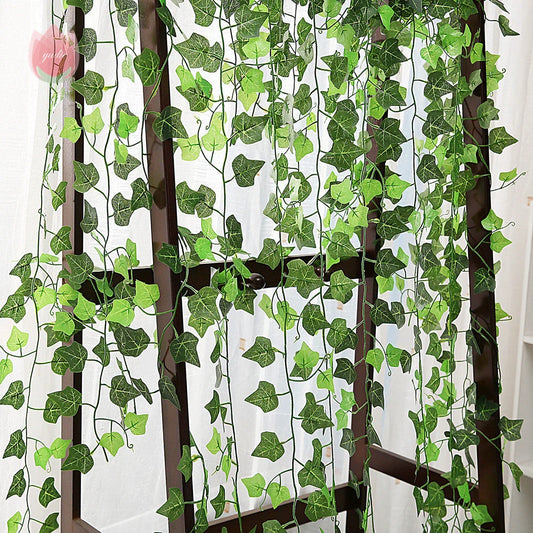 Silk artificial hanging leaf garland with lush green leaves for home, wedding, and garden decoration