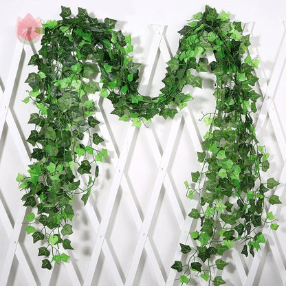 Silk artificial hanging leaf garland with lush green leaves for home, wedding, and garden decoration