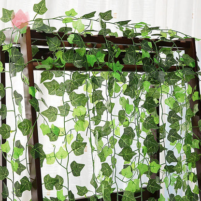 Silk artificial hanging leaf garland with lush green leaves for home, wedding, and garden decoration