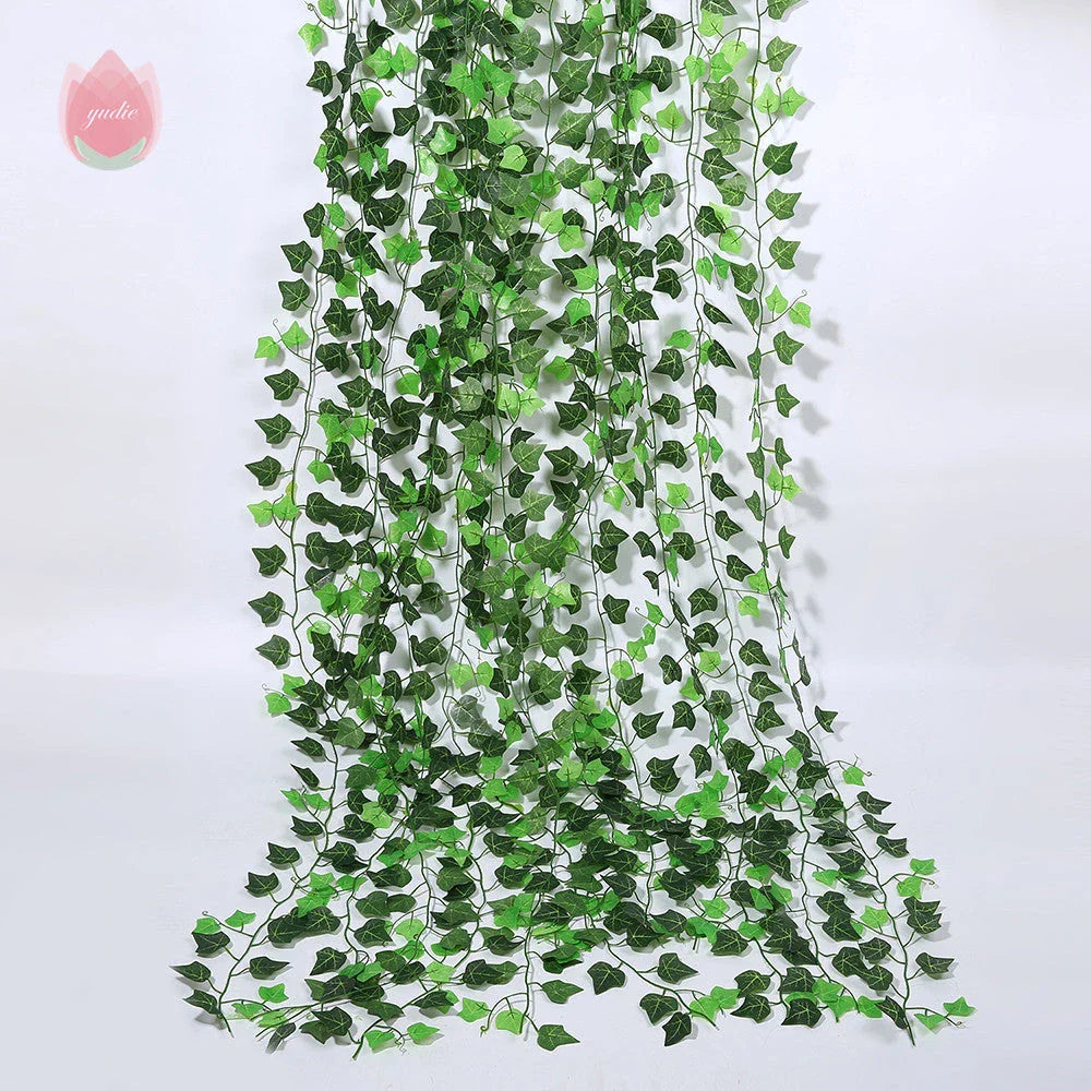 Silk artificial hanging leaf garland with lush green leaves for home, wedding, and garden decoration