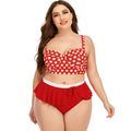 Plus size women's two-piece push up bikini set in red dot retro wave pattern