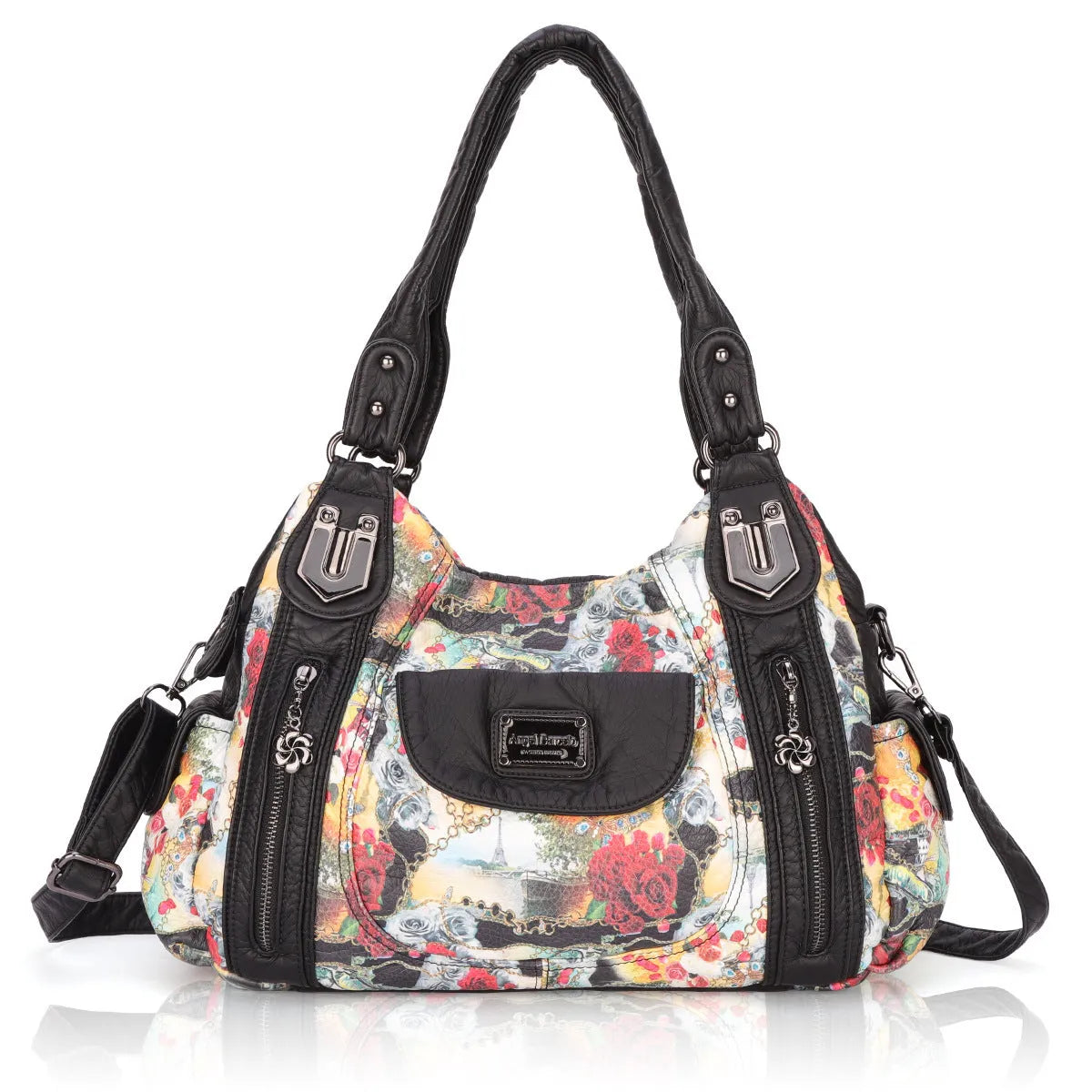White women's soft PU leather messenger bag with dumpling style and horizontal square shape