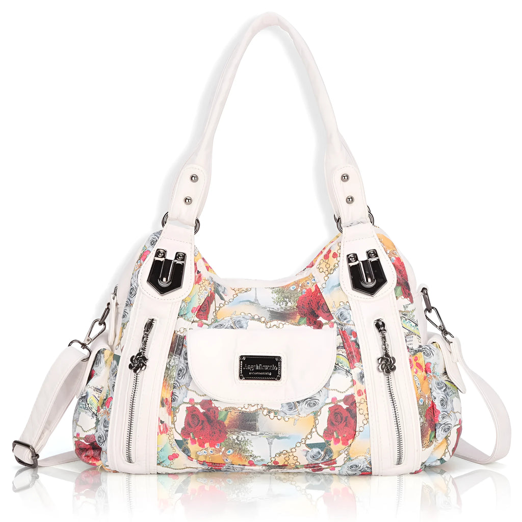 White women's soft PU leather messenger bag with dumpling style and horizontal square shape