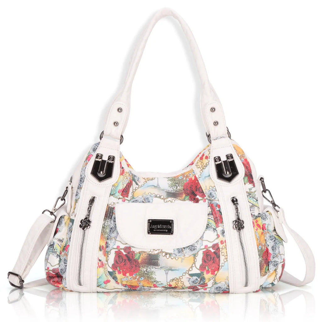 White women's soft PU leather messenger bag with dumpling style and horizontal square shape