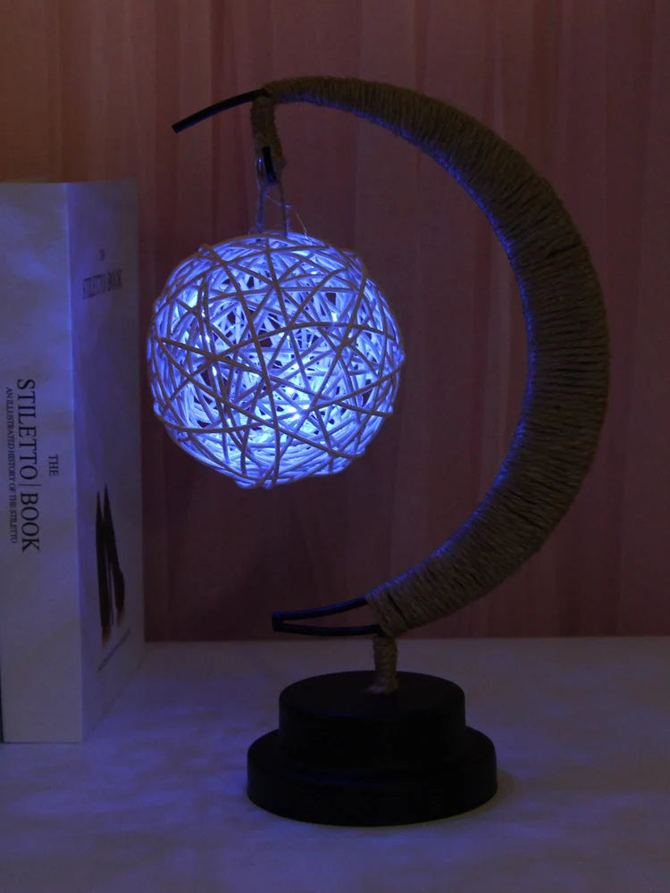 Moon Light LED Copper Wire Lamp with star and apple glass pendants
