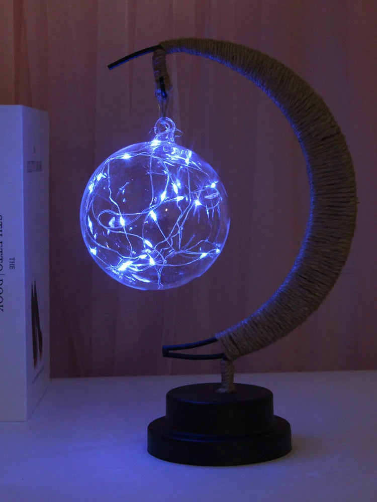 Moon Light LED Copper Wire Lamp with star and apple glass pendants