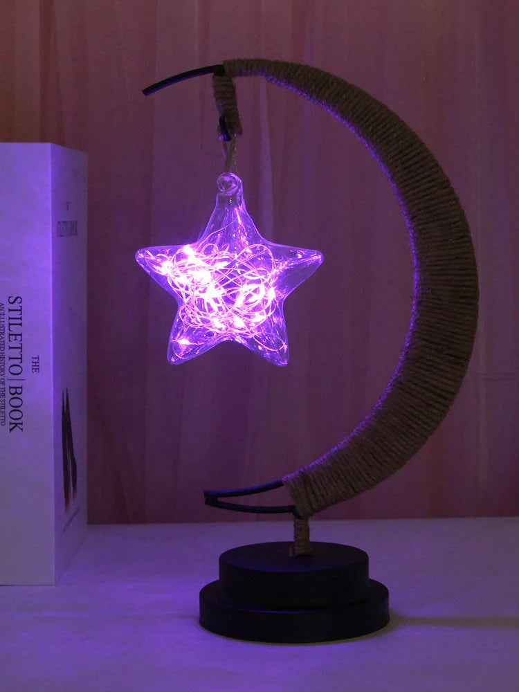 Moon Light LED Copper Wire Lamp with star and apple glass pendants