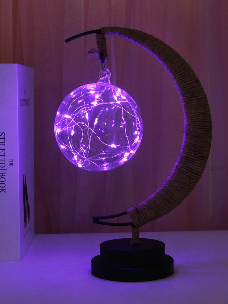 Moon Light LED Copper Wire Lamp with star and apple glass pendants