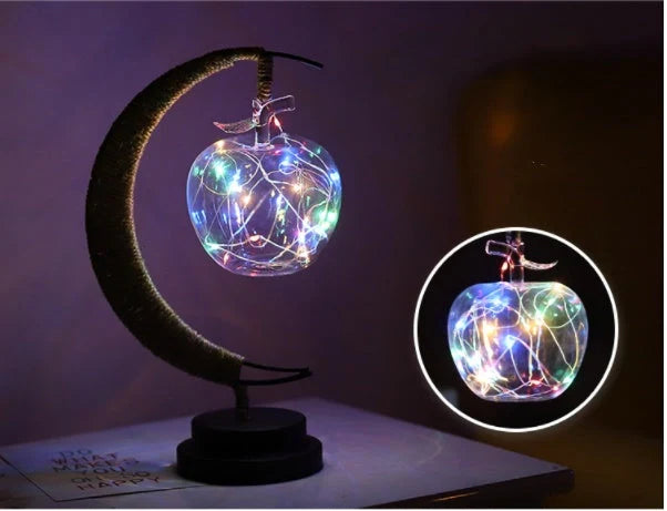 Moon Light LED Copper Wire Lamp with star and apple glass pendants