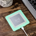Wireless charger pad for Apple iPhone in black round shape with indicator light, 93x93x18mm