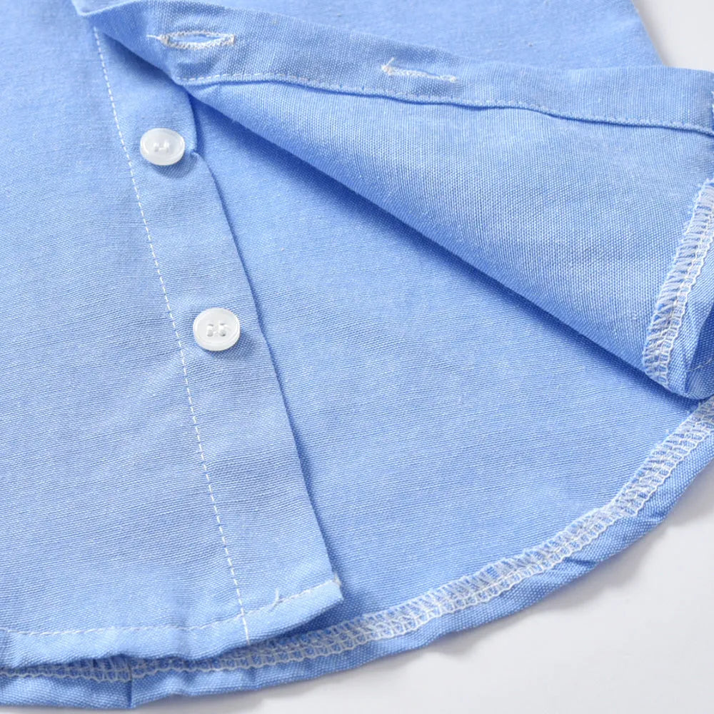 Boys blue formal bib pant suit with long sleeves and bow tie, Korean style trousers suit