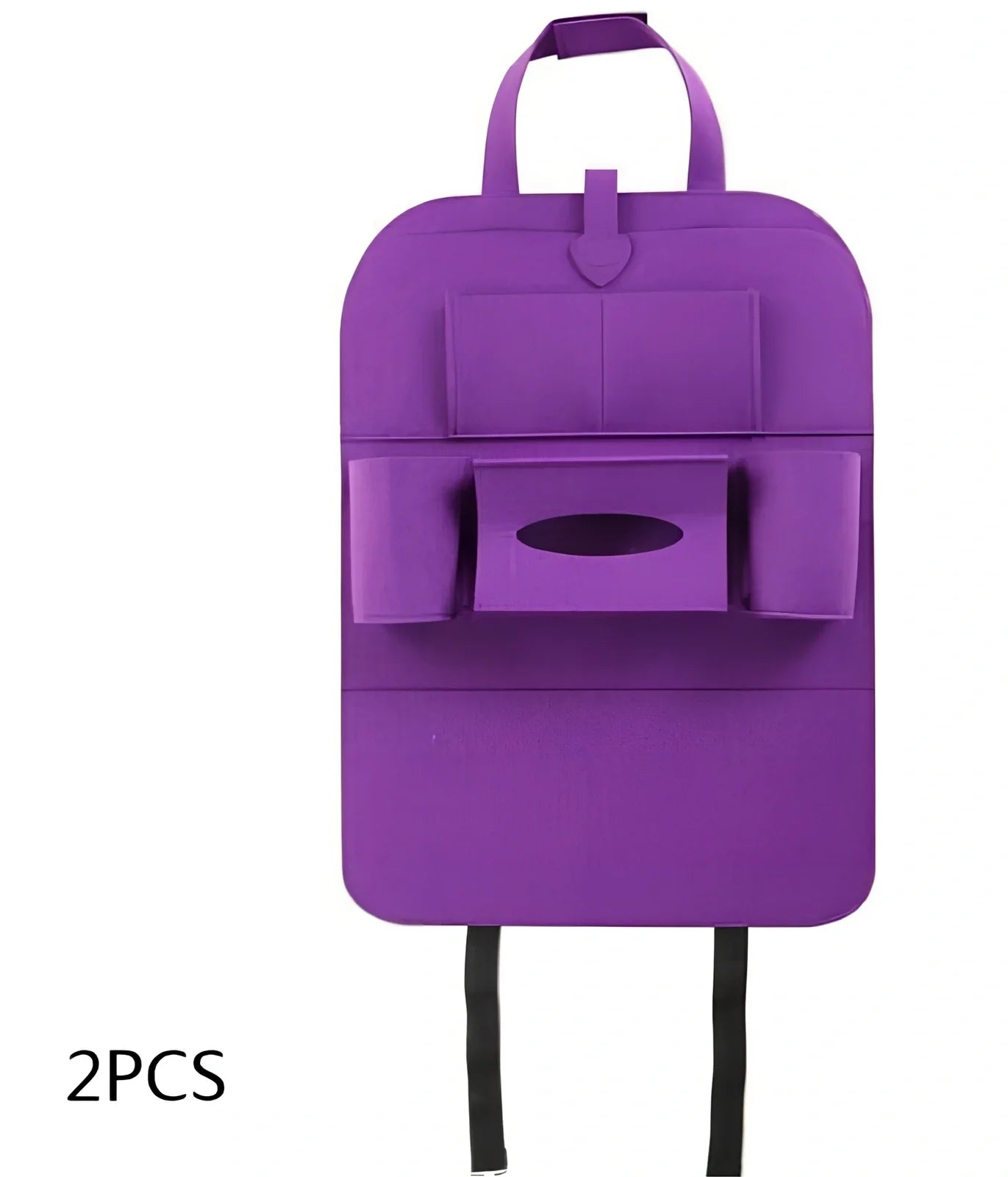 Wool felt car seat organiser bag with multiple pockets measuring 33cm wide