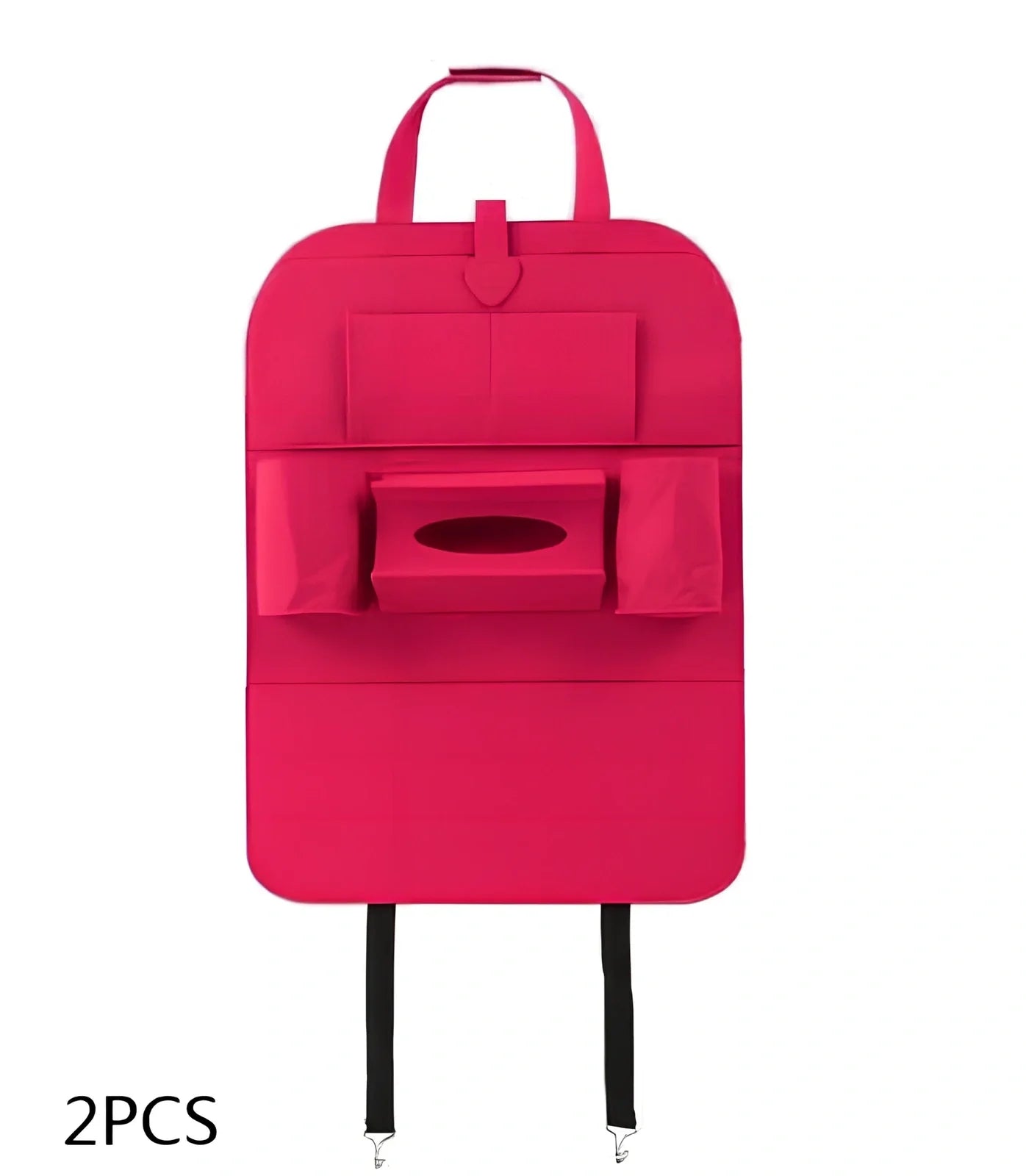 Wool felt car seat organiser bag with multiple pockets measuring 33cm wide