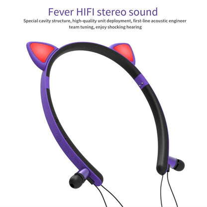 Wireless Bluetooth headphones with luminous cat ear design, soft silicone earmuffs, and magnetic earcups for a comfortable and fashionable listening experience.