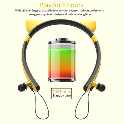 Wireless Bluetooth headphones with luminous cat ear design, soft silicone earmuffs, and magnetic earcups for a comfortable and fashionable listening experience.