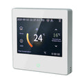 White smart thermostat heating controller measuring 86x86x13mm for concealed wall installation