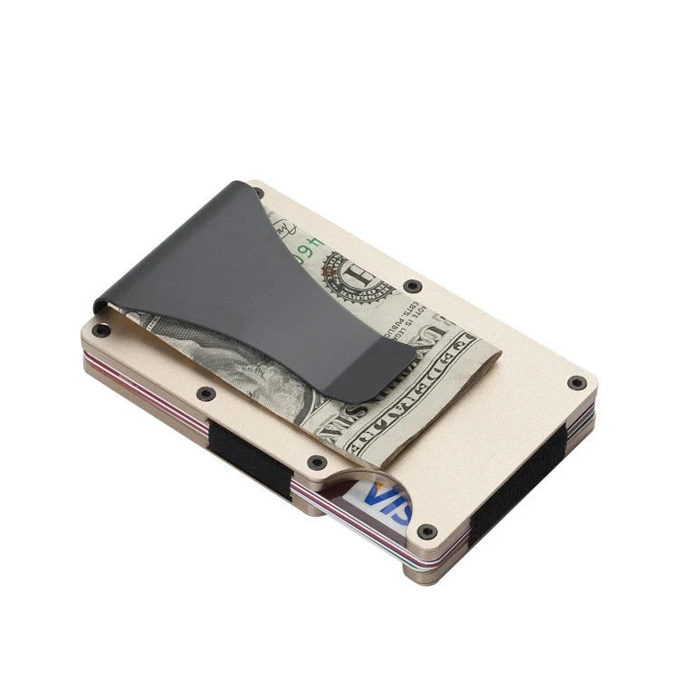 Sleek aluminum alloy bank card holder with geometric design, holds up to 12 cards