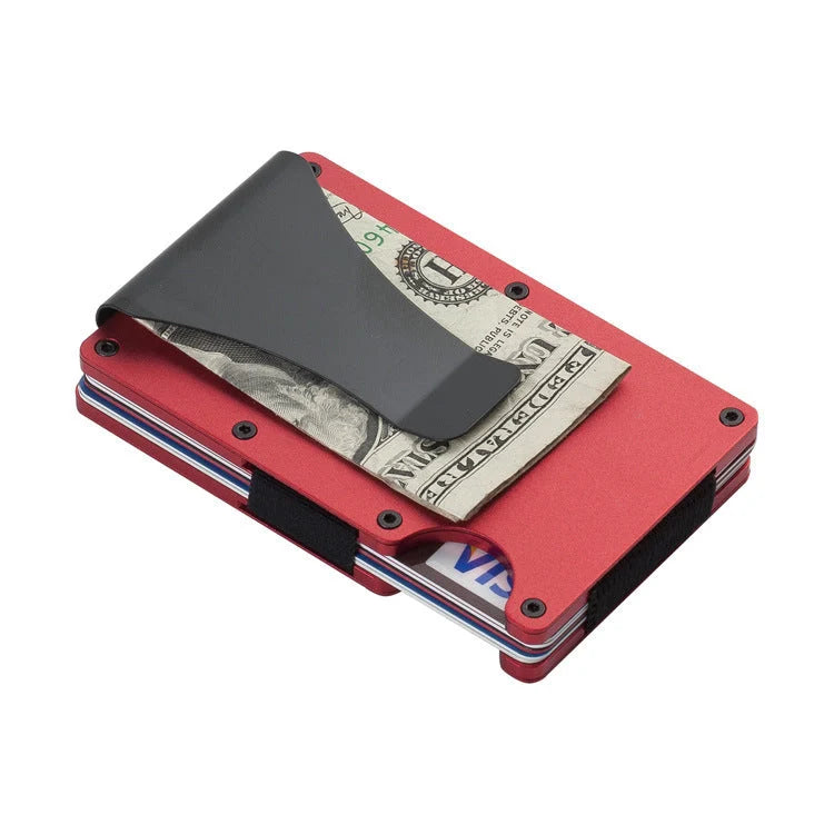 Sleek aluminum alloy bank card holder with geometric design, holds up to 12 cards