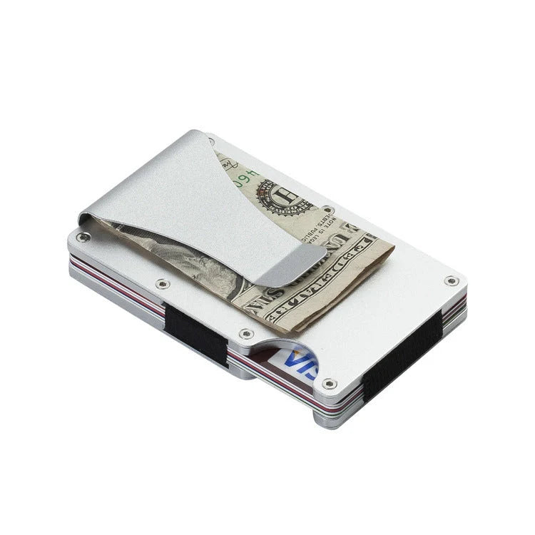 Sleek aluminum alloy bank card holder with geometric design, holds up to 12 cards