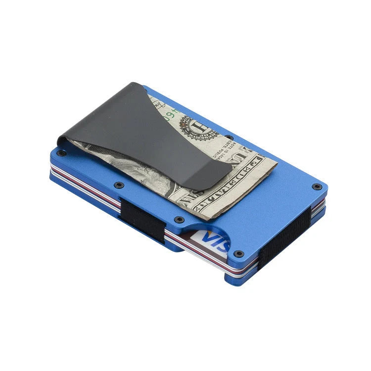 Sleek aluminum alloy bank card holder with geometric design, holds up to 12 cards